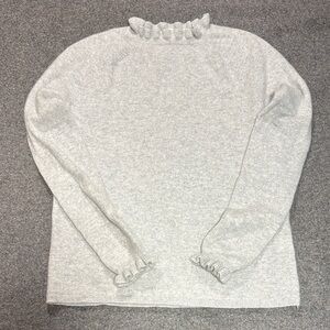 Garnet Hill Light Gray Ruffled Long Sleeve Sweater 100% Cashmere